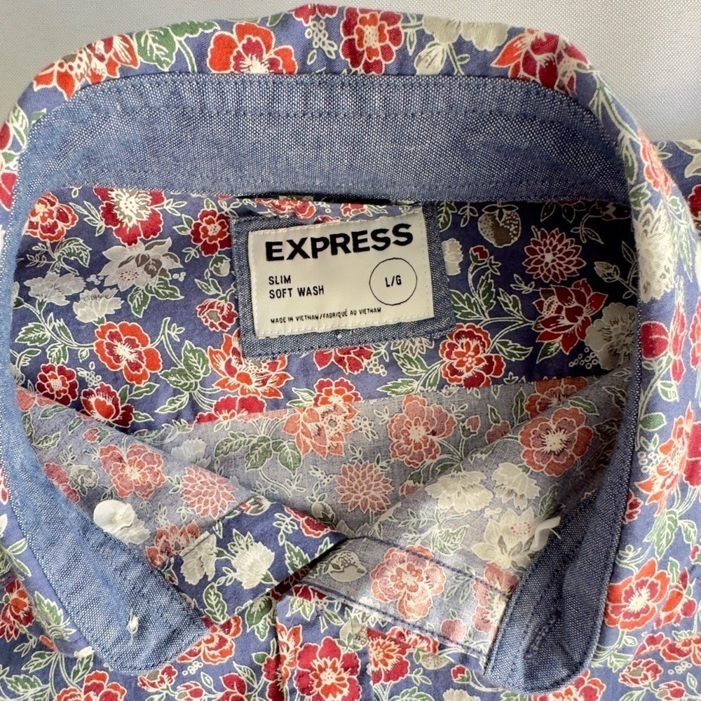 Express Multicolor Floral Men's Cotton Shirt Size Large - Picture 2 of 4